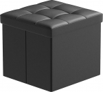 BRIAN & DANY Foldable Faux Leather Cube Ottoman Footrest Stool with Cover Storage Chest with High Elastic Sponge Filling Black 38x38x38cm