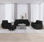 4-osaline diivanikomplekt koos pehmendusega Mustast kangast diivan Sleep Function Diivanvoodi Permanent Sleeper