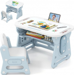 FANTASK laste laud reguleeritava k&otilde;rgusega koos tooliga, laste laudade komplekt koos kallutatava tahvli ja hoiuruumiga, &otilde;ppimis- ja maalimislaud poistele t&uuml;drukutele alates 3. eluaastast, sinine