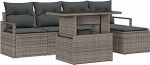 6-teiliges Garten Sofa Set mit Kissen Graues Poly Rattan, 2-Sitzer Garten Sofa mit Kissen Graues Poly Rattan Gartenlounge Model3348805