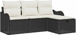 4-teiliges Garten-Sofa-Set mit Kissen Schwarz Poly-Rattan, 2-Sitzer Garten-Sofa mit Stauraum und Kissen Schwarz Poly-Rattan Gartenlounge Model3360278