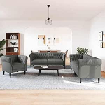 Gecheer Diivan Set Dunkelgrau Stoff, Wohnzimmer Polstersofa Couch f&uuml;r Apartment B&uuml;ro G&auml;stezimmer Schlafzimme3385859