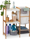 Relaxdays vannitoa riiul koos pesukorviga, avatud ja seisev, vannitoa riiul bambusest ja MDF-st, HBT 76 x 65,5 x 33 cm, naturaalne/valge