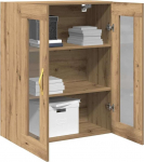 vidaXL Artisan Tammepuust seinariiul klaasustega - hoiuruum teie s&ouml;&ouml;gitoas, elutoas v&otilde;i koridoris. Moodne ristk&uuml;likukujuline disain, mis s&auml;&auml;stab ruumi. Suurus: 69,5 x 34 x 90 cm.