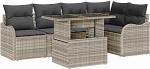 Rantry 6-teiliges Garten Sofa Set mit Kissen Hellgraues Poly Rattan Gartenlounge Model3357205