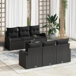 Rantry 7-teiliges Garten Sofa Set mit Kissen Schwarz Poly-Rattan Gartenlounge Model3345933