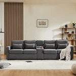 HAINEW kaasaegne 4-kohaline diivan diivan koos konsooli ja 2 joogihoidjaga, linasest kangast polsterdatud diivaniga polsterdatud m&ouml;&ouml;bel koos k&auml;etugede taskute ja 4 padjaga elutuppa, koju, kontorisse, hall