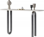 Konsolentisch, Moderner Eingangstisch aus Kunstmarmor und Metallfu&szlig; Flurtisch(Gray,S)