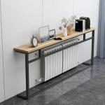 Schmaler Konsolen-Eingangstisch, 80 cm hoch, Holz-Sofatisch mit Metallrahmen, stilvolles Heizk&ouml;rperregal f&uuml;r Wohnzimmer und K&uuml;che, platzsparende M&ouml;bell&ouml;sung