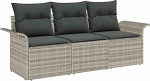 3-teiliges Garten Sofa Set mit Kissen Hellgrau Poly Rattan, 2-Sitzer Garten Sofa mit Stauraum & Kissen Hellgrau Poly Rattan Gartenlounge Model3353891