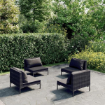 Gartensofa-Set 4-teilig mit Kissen Polyrattan Dunkelgrau M&ouml;bel, Set Schlafsofa Wohnzimmer Sofa Garten, Set Modernes Sofa f&uuml;r den Au&szlig;enbereich, Outdoor-M&ouml;bel x