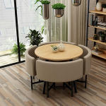 Modernes Esstisch-Set aus Baumwollleinen, rund, f&uuml;r 4 stilvolle K&uuml;chen- und B&uuml;rom&ouml;bel, ideal f&uuml;r Balkon und Wohnzimmer, perfekt f&uuml;r Esszimmer und Meetings