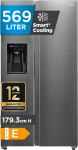 Midea Side by Side k&uuml;lmik suure mahutavusega 569L, 3-in-1 veedosaator koos fikseeritud vee&uuml;hendusega, intelligentne v&auml;rskuse s&auml;ilitamine ja WiFi, NoFrost, 360&deg; Multi-Air Flow, Inverter-kompressor.