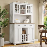 BXEYXE k&ouml;&ouml;gikapp, k&otilde;rge kapp k&ouml;&ouml;gibuffet, vitriinkapp, reguleeritavate riiulitega buffetkapp, valgustusega k&uuml;ljepaneel, buffetkapp (valge sahtliga)