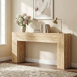 Lailang 63-tolline konsoollaud, kitsad sisenemislauad, diivanilaud riiulitega, Faux travertiinist koridorilaud, elutoa sissep&auml;&auml;sulaud, pikad sissep&auml;&auml;sulaudad, 63 x 12 x 31 tolli, beež