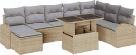 Rantry 9-Teiliges Garten Sofa Set mit Kissen Beige Poly Rattan Gartenlounge Model3348696