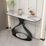 Moodne sissep&auml;&auml;sukonsool - kitsas 100cm pikkune diivanilaud geomeetrilise metallraamiga, stiilne valge viimistlus elutoa ja koridori kaunistamiseks