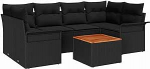 7-teiliges Garten-Sofa-Set mit Kissen Schwarz Poly Rattan Akazie Gartenlounge Model3347282