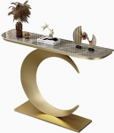 Halbmond-Konsolentisch im Industriestil - Schmaler Eingangstisch mit Metallfu&szlig; f&uuml;r Wohnzimmer, Foyer und Flur - Elegantes Gold-Finish, 100 cm