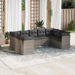 9-TLG. Garten-Sofagarnitur mit Kissen Grau Poly Rattan, Lounge Gartenm&ouml;bel Set, M&ouml;belsets, Balkon M&ouml;bel, Gartenlounge, Gartensofa - 3249969