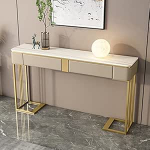 Moderner Konsolentisch, rechteckige Basis, Wandfl&auml;chen, seitlicher Flur, Eingangsbereich, moderner Konsolentisch mit Ablagefl&auml;chen, 2 Schubladen und schmalem Design, wei&szlig;, ideal f&uuml;r Wohnzimm