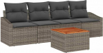 5-teiliges Garten-Sofaset mit Kissen Grau Poly-Rattan Akazie Gartenlounge Model3356431