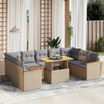 Gartensofa-Set 10-teilig mit Kissen in Beige aus Polyrattan, M&ouml;bel Set Schlafsofa Wohnzimmer Sofa Garten, Set Modernes Sofa f&uuml;r Outdoor, Outdoor-M&ouml;bel Modell 3273222