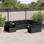 Set Schlafsofa, 10-teiliges Gartensofa-Set mit Kissen aus Polyrattan, schwarz, Set Schlafsofa, Wohnzimmer, Sofa, Garten, modernes Sofaset f&uuml;r den Au&szlig;enbereich, M&ouml;bel T1