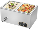 MOOTACO Bain Marie toidu soojendaja Veevann Gastro GN konteinerid (GN) 1/2 x 2 soojendaja roostevabast terasest t&uuml;hjenduskraaniga 1500 W elektriline buffet soojendaja, veevanni temperatuur reguleeritav 30-85 &deg;С