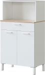 Habitdesign Kira Kitchen Side Cabinet 2 Door + 1 Drawer - Arctic White and Canadian Oak Finish - 126cm (H) x 72cm (W) x 40cm (D)