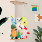 ONVAYA&reg; Cuddly Toy Shelf, Space-Saving, Large Capacity, Real Wood with Elastic Rubber Bands, Hanging Shelf for Children's Room for Cuddly Toy Storage