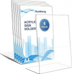 Auzkong 6 Pack A4 sildi hoidja kaldus akr&uuml;&uuml;list sildi hoidja selge plastikust stend, akr&uuml;&uuml;lpaberi sildi hoidja, pildiraam restoranidele, hotellidele, men&uuml;&uuml; kauplustele, kontorile
