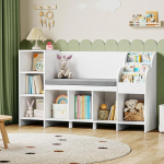 HOCSOK Children's Shelf, 138.5 cm Bookcase Children with Cushions and 7 Shelves, Toy Shelf Storage for Children's Room, Playroom, Nurseries, White, 80 x 40 x 138.5 cm