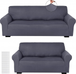 Peryiter Schonbezug-Set f&uuml;r Couch, Milchseide, Spandex, M&ouml;belbez&uuml;ge f&uuml;r Sofa, Zweisitzer, Couch, Sessel, Form-Passform, dehnbar, knitterfrei, M&ouml;belschutz (dunkelgrau)