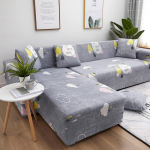 2 Piece Sofa Cover, Super Stretchy Sofa Cover, L Shape Sofa Cover Set, Printed L Shaped Sofa Slipcovers for Pets, Grey-2 (4 Seats+4 Seats)