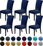 Howhic Velvet Chair Covers for Dining Room Set of 6, Stretchy Dining Chair Covers, Washable Kitchen Chairs, Elegant Decoration for Home and Banquet (Federal Blue, 6 Pack)