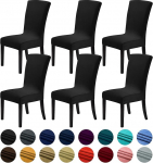 Howhic Velvet Chair Covers for Dining Room Set of 6, Stretchy Dining Chair Covers, Washable Kitchen Chairs, Elegant Decoration for Home and Banquet (Black, 6 Pieces)