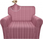 Granbest Luxury Velvet Plush Chair Cover 1 Seater Super Stretchy Couch Cover Ski Friendly Sofa Slipcover for Pets Kids (1 Seater, Pink)