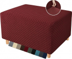 YEMYHOM Ottoman Cover Jacquard Design High Stretch Foldable Storage Footstock Rectangular Removable Slipcover (Ottoman, Large, Wine Red)