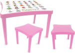 JAMARA 460736 Easy Learning 3-Piece Children's Furniture Set Made of Robust Plastic, Suitable for Indoor and Outdoor Use, Rounded Edges, Space-Saving Dismountable, Table Top with Learning Pictures,
