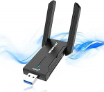 NEWFAST AXE5400 USB WLAN Stick PC-le, v&otilde;imas WiFi adapter 2 x 5 dBi High Gain antenniga, Tri-Band WiFi 6e Stick, USB 3.0, WPA3 kr&uuml;pteerimine, MU-MIMO, WLAN adapter ainult Windows 11/10 jaoks.