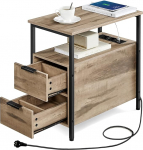 VASAGLE k&uuml;ljelaud, &ouml;&ouml;kapp koos vooluv&otilde;rguga, 2 sahtlit, diivanilaud, &ouml;&ouml;kapp elutuppa, magamistuppa, kaamelpruun tint must LET325K01