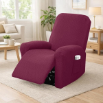 4-osaline tugitooli kate, libisemisvastane, l&otilde;&otilde;gastav tool, veniv kate, tugitooli kate koos k&auml;etoe kaitsmete ja taskuga, elastne pol&uuml;esterkiududest tugitooli kaitsja teleritoolile, lamamistoolile, tugitoolile (Burgundia).