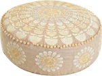 Mandala Life ART P&otilde;randapadi &uuml;mmargune XXL Ponponiga Beež Suur Pouf Stool Boho istmepadi Luksuslik kunstilise ruumi kaunistusega Pluus 100% puuvillast T&auml;itmata 60 x 20 cm