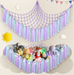 Teddy Hammock koos LED-valgusega, Boho Decor Plush Toy Storage Net, Teddy Bear Stuffed Toy Storage, Hand-Woven Plusi makramee m&auml;nguasja Hammock pehmed loomad, Lavendel Lilla