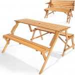 VEVOR 2 in 1 konverteeritav ja vahetatav piknikulaud, puidust laua ja pingi komplekt, teisaldatav kokkupandav pink koos vihmavarju auguga, s&ouml;&ouml;gim&ouml;&ouml;bel aeda, tagahoovi, veranda (pruun)