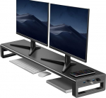 VAYDEER Double PC Monitor Stand 4 USB pordiga, alumiiniumist vihmavarju statiiv 2 monitorile, metallist monitoride statiiv kuni 32-tolline PC ja s&uuml;learvuti jaoks - must