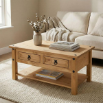 CARO-M&ouml;bel Idimex Salsa kohvilaud, massiivne m&auml;nnipuit, kaks sahtlit ja riiul, naturaalne