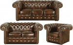 Casa-Padrino Chesterfield elutoakomplekt 3 tume pruun - Luksuslik ehtne nahast m&ouml;&ouml;bel