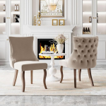 Merax 4 jalaga tool, sametist s&ouml;&ouml;gitoa toolid, polsterdatud tool nuput&otilde;mblusega ja t&auml;ispuidust raam, elegantne mugav istmem&ouml;&ouml;bel m&ouml;&ouml;blikomplekti jaoks, beež + mustad puidust jalad (komplekt, 2)